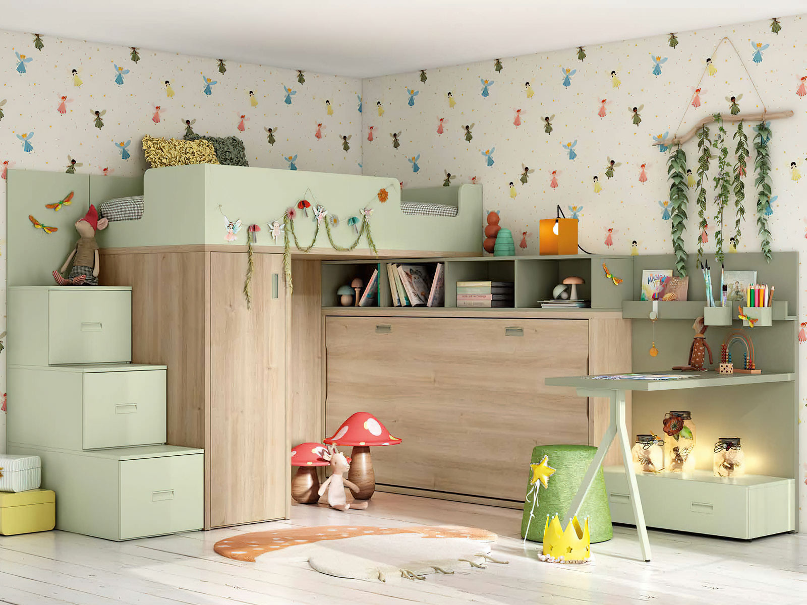 Dormitorio juvenil completo moderno en Murcia, cama nido en Cartagena, litera con escritorio integrado Murcia, compacto juvenil diseño funcional, escritorio juvenil moderno, armario dormitorio juvenil Murcia, habitación juvenil pequeña amueblada, mesita noche práctica, cama abatible vertical Murcia, cama compacta con almacenaje Cartagena, cómoda juvenil colores neutros.