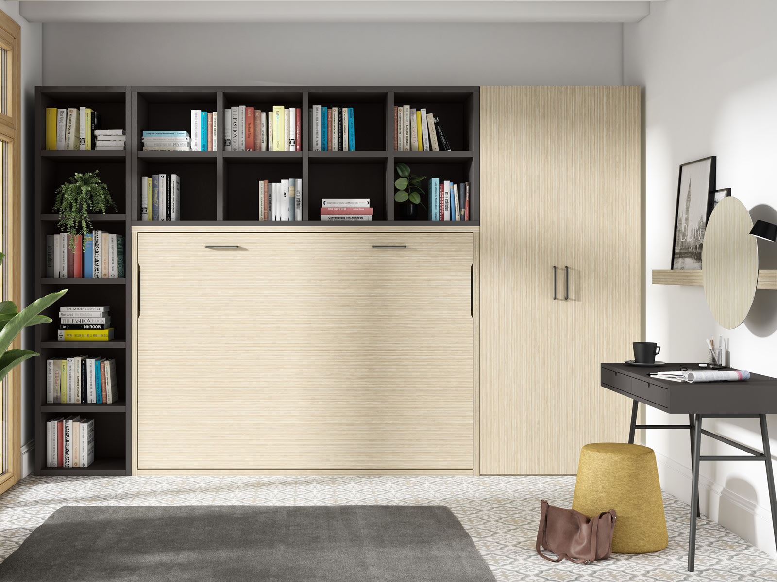 Dormitorio juvenil completo moderno en Murcia, cama nido en Cartagena, litera con escritorio integrado Murcia, compacto juvenil diseño funcional, escritorio juvenil moderno, armario dormitorio juvenil Murcia, habitación juvenil pequeña amueblada, mesita noche práctica, cama abatible vertical Murcia, cama compacta con almacenaje Cartagena, cómoda juvenil colores neutros.