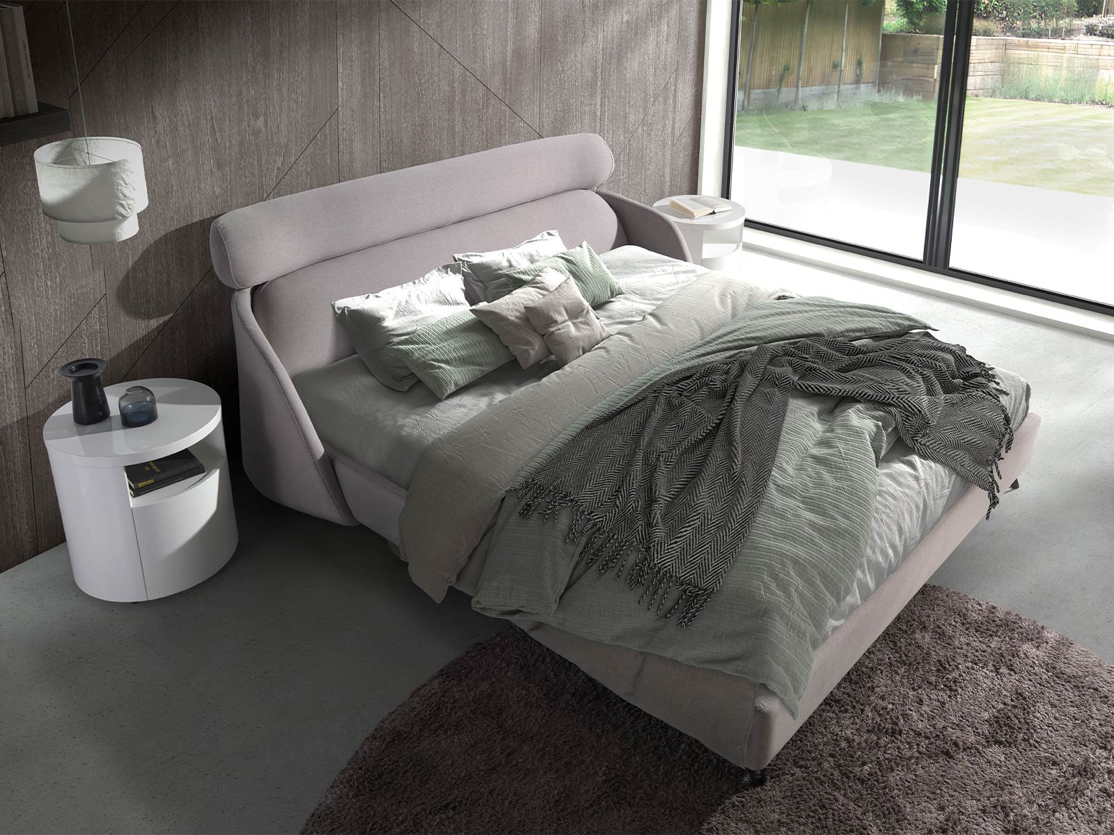 Dormitorio matrimonio moderno en Cartagena, cabezal tapizado diseño moderno en Murcia, mesita noche con cajones, Sinfonier moderno en Murcia, cama dormitorio principal con almacenaje, cómoda moderna en Cartagena, armario vestidor a medida en Murcia, armario puertas correderas en Cartagena, dormitorio diseño industrial.