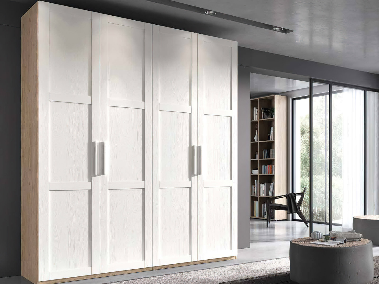Armario de puertas batientes Dormitorio matrimonio moderno en Cartagena, cabezal tapizado diseño moderno en Murcia, mesita noche con cajones, Sinfonier moderno en Murcia, cama dormitorio principal con almacenaje, cómoda moderna en Cartagena, armario vestidor a medida en Murcia, armario puertas correderas en Cartagena, dormitorio diseño industrial.
